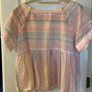 Anthropologie neon embroidery top